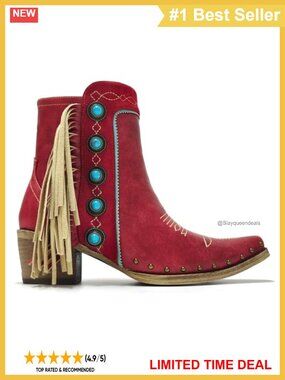 Women's Western Fringe Ankle Booties Studded Cowboy Boots Zip